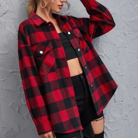 Delilah Wear Jackets & Blazers - Autumn Buffalo Print Flannel Jacket